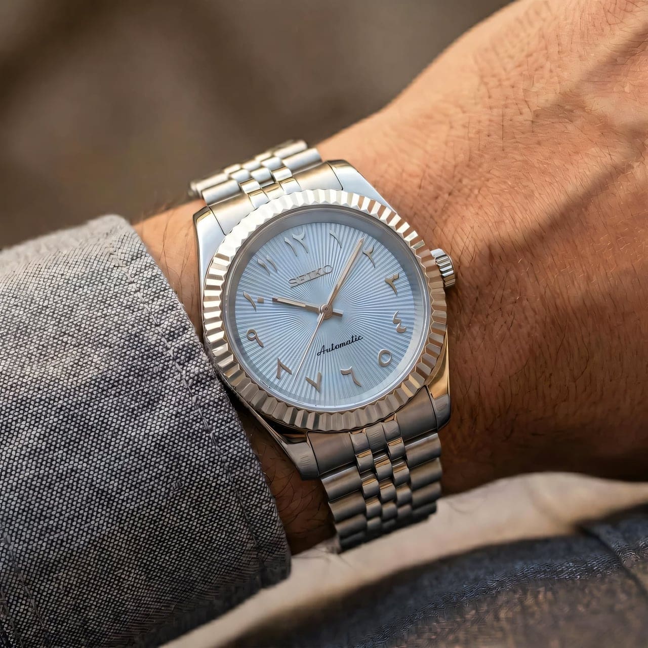 Seikojust modèle Datejust cadran arabe bleu